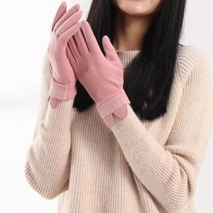 Feiqiaosh Winter Warme Fluwelen Handschoenen Vrouwen Katoen Eenvoudige Borduren Monochrome Handschoenen Zacht Grijs Roze Zwart Wanten Guantes