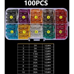 Auto Zekeringen 2A 3A 5A 7.5A 10A 15A 20A 25A 30A 35A Amp Met Doos Clip Assortiment Auto Blade Type zekering Set Truck 100Pcs 50Pcs