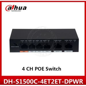 Dahua 4 Poorten Poe Switch DH-S1500C-4ET2ET-DPWR 4CH Ethernet Schakelaar Ondersteuning 802.3af 802.3at Poe Poepower Supply 100MBS