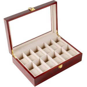 Luxe Retro Hout Horloge Opbergdoos Horloges Mannen Glas Top Sieraden Organizer Box 2 3 5 12 Grids Horloge organizer