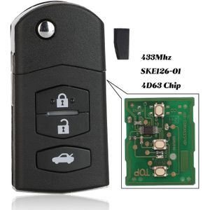 Jingyuqin Vouwen Afstandsbediening Sleutel Auto Starter 3 Knop 433 Mhz 4D63 Chip Voor Mazda 2 / 3 / 5 / 6 / MX5 / CX7 (SKE126-01)