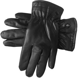 Heren Faux Leather Winter Handschoenen Warm Gevoerde Thicken Ruches Pols Hand Warmer Soft