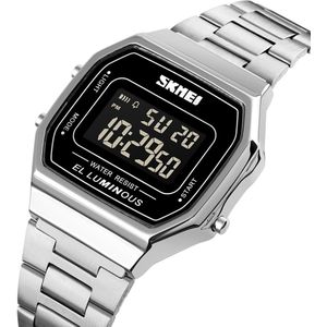 Skmei Trend Vierkante Mannen Elektronische Horloge Sport Waterdichte Led Rvs 12/24 Uur Goud Zwart Mannelijke Digitale Horloge 1647
