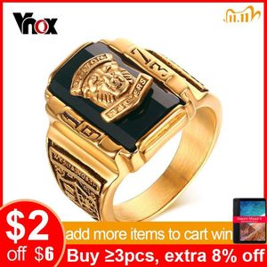 Vnox mannen Rock Punk Ring Goud-kleur Grote Black CZ Stone Ring Mannen Sieraden Cool Leeuwenkop School Party Ringen