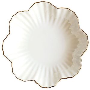 8 Inch Bloemvorm Gouden Rand Keramische Plaat Nordic Bloemen Wit Porselein Diner Plaat Soep Slakom Dessert Servies