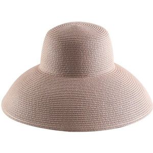 Hepburn Zomer Zonnehoed Dames Solid Plain Elegante Brede Rand Hoed Ronde Top Uv Bescherming Floppy Stro Strand Hoed Panama chapeau