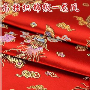 Breed 35 ""Brokaat Jacquard Doek Kostuum Chinese Bruiloft Cos Kleding Cheongsam Damast Satijnen Stof Rode Achtergrond Dragon Phoenix