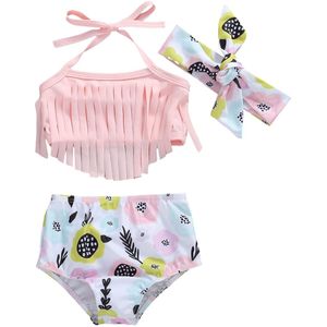 2 Stuks Baby Kids Baby Meisjes Bikini Sets Bloemen Afdrukken Kwastje Mouwloze Riem Vest Tops + Shorts 0-24M