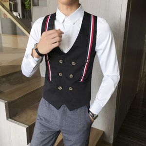 Vesten Voor Mannen Double Breasted Casual Slim Fit Vest Heren Vest Jurk Bedrijf Bruiloft Smoking Nachtclub Kleding Gilet Homme