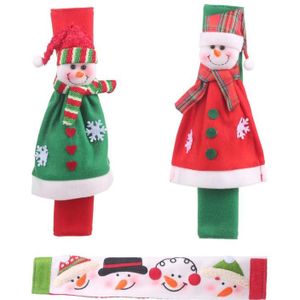 3/4Pcs Xmas Sneeuwpop Flanel Koelkast Handschoenen Kerst Festival Decor Set Voor Oven Frigeratoe Handvat Deurknop Cover doek