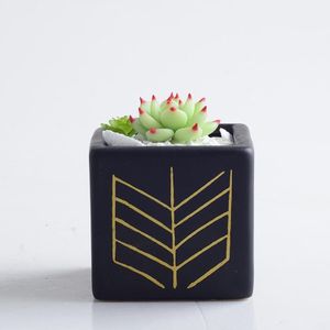 Porselein Goud Plant Pot Handgemaakte Vierkante Zwart Wit Bloempot Creatieve Schilderen Planter Bloempotten Desktop Potten