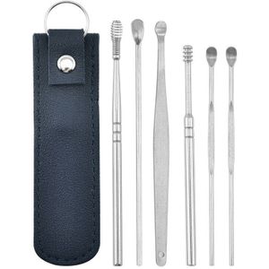 6Pcs Ear Wax Verwijder Tool Oor Pick Cleaning Tools Draagbare Multifunctionele Oor Wax Pickers Staal Earpick Wax remover