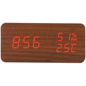 Creatieve Wekker Houten Wekker Led Voice Control Bureau Rechthoekige Bruin Hout Rood Licht Digitale Klok Elektronische Desktop