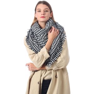 Winter Zwart-wit Houndstooth Sjaal Voor Vrouwen Thicked Warm Kasjmier Sjaals En Wraps Luxe Plaid Sjaals