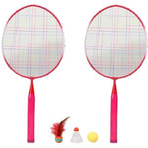 BMDT-2 Spelers Badminton Racket Bal, Draagbare Gekleurde Plaid Duurzaam Nylon Legering Badminton Racket 3 Ballen Voor Kinderen Training