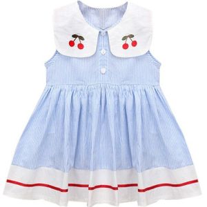 Leuke Baby Meisjes Peuter Zomer Streep Blauw Kinderen Meisjes Prinses Jurken Leuke Kinderen Mouwloze Zonnejurk