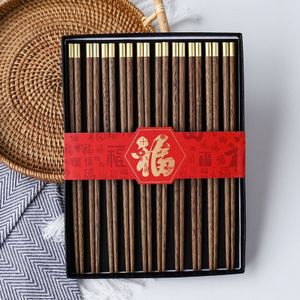 5/10 Paar Geschenkdoos Chinese Natuurlijke Houten Bamboe Eetstokjes Geen Lak Geen Wax Gezonde Sushi Rijst Eetstokjes Hotel Tableware2020