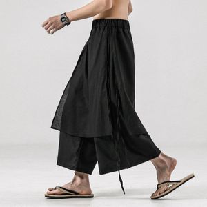 Japanse Samurai Mannen Katoen Linnen Ongedwongen Losse Rechte Broek Chinese Stijl Retro Broek Sport Bottoms Tai Chi Kung Fu Uniform