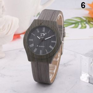 Mannen Vrouwen Quartz Horloge PU Leer Hout Patroon Horloge Student Sport Casual Horloges NIN668