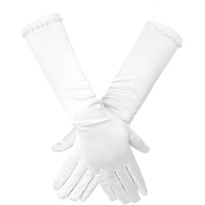 1 Paar Kinderen Prestaties Handschoenen Meisjes Klassieke Kralen Witte Lange Handschoenen Wanten Birthday Party Pageant Bloem Meisje Handschoenen