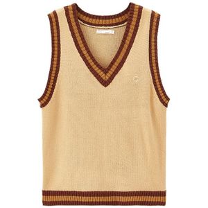 Inman Herfst Winter Aankomst Vrouwen Trui Vest Contrasterende Preppy Geborduurd Gebreide Vest Pak