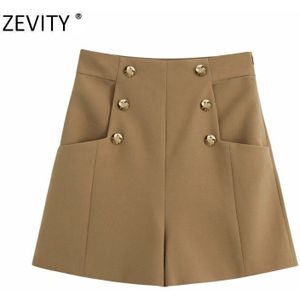 Zevity Vrouwen Vintage Double Breasted Decoratie Zakken Slim Shorts Rokken Dames Side Rits Chic Shorts Pantalone Cortos P933