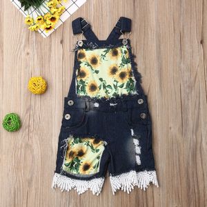 Kinderen Overalls Peuter Kids Baby Meisjes Zomer Denim Romper Bib Shorts Mouwloze Print Pocket