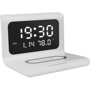 Draadloze Oplader Digitale Wekker 10W Qi Snel Opladen Pad Desktop Home Decor Thermometer Kalender Voor Iphone Samsung