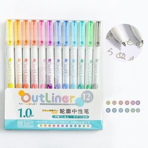 6/12 Kleur Outliner Pennen Set 1.0Mm Balpen Marker Liner Pen Voor Tekening Verf Hoogtepunt Journal Dagboek School Art A6906