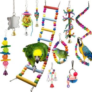 10Pcs Vogels Speelgoed Kleine Ladder Stand Budgie Valkparkiet Kooi Vogel Speelgoed Set Hangmat Bell Speelgoed Papegaaienkooi Speelgoed