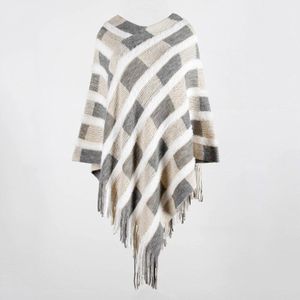 Ygyeeg Winter Mantel Vrouwen Gebreide Plaid Streep Capes Sjaal Kasjmier Kwastje Jas Poncho Mujer Onregelmatige Kwastje Cape Poncho