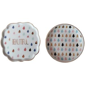Mini Keramische Plaat Onregelmatige Geschilderd Sieraden Oorbel Decoratie Opslag Trays Polka Dot Liefde Ronde Gouden Rand Kleine Schotel