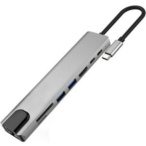 Usb C Hub 8 In 1 Multipoort Type C Adapter Met 4K Hdmi Poort, ethernet 1000Mbps RJ45 Poort, USB-C Power Levering, Tf/Sd-kaart Reade