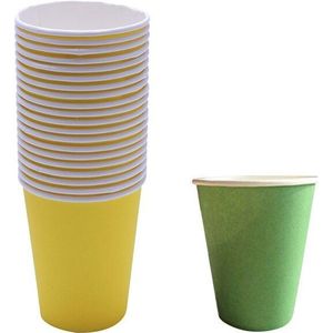 40 Pcs Paper Cups (9Oz) - Plain Effen Kleuren Verjaardagsfeestje Servies Catering, 20 Stuks Geel & 20 Pcs Groen