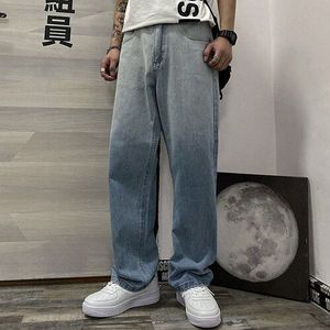 Japnese Herfst Jeans Straight Gradiënten Hoge Taille Lange Lengte Plus Size Denim Broek Zakken Koreaanse Mode Vintage Broek