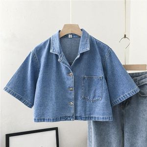 Jeans Polo Shirts Vrouwen Polo-Kraag Korte Mouwen Effen Slanke Vintage Overhemd Vrouwelijke Crop Top Franse Chicdropshipping