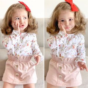 CANIS casual 2 STUKS Peuter Baby kleding sets Meisje Herfst Kleding ruches Bloemen gedrukt Tops Blouses en bloem Rokken Outfits