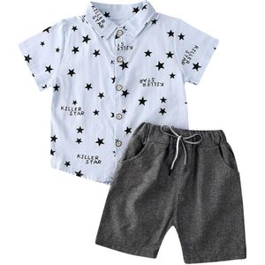 6M-3Y Peuter Infant Kid Jongens Star Print Korte Mouw Tops T-shirt Shorts Broek Gentleman Suit Baby Kleding Outfits 2 Stuks set