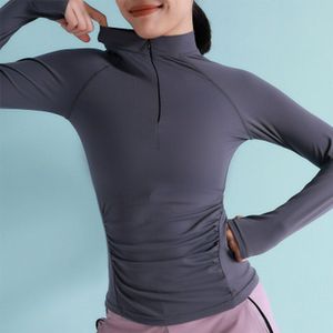 Salspor Sport Yoga Shirts Vrouwen Slim Fit Ademend Rits Lange Mouw Fitness Jogging Training Workout Effen Athletic Gym Top