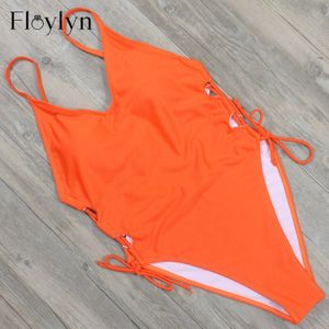 Floylyn Oranje Kleur Vrouwen Een Stuk Badpak Bandage Beachwear Zomer Hoge Cut Badmode Een Stuk Badpak Bodysuit