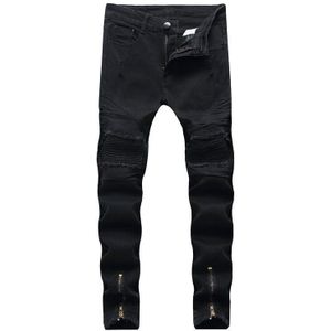 Skinny Jeans Voor Mannen Ritsen Geplooide Slanke Motorfiets Stretch Denim Jeans Mannen Casual Ripped Gat Broek Plus Size