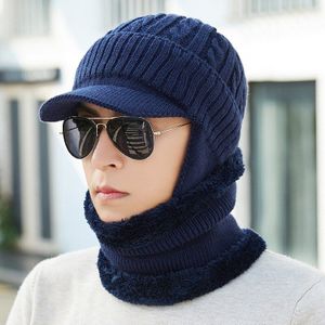 Unisex Mannen Vrouwen Winter Warm Hat Nek Warmer Ambachten Knit Visor Beanie Fleece Gevoerde Ear Flap Cap-MX8