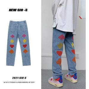 Mannen Grafische Grafische Gedrukt Borduurwerk Jeans Vrouw Koreaanse Streetwear Straight Denim Broek Mannelijke Casual Oversize Jeans