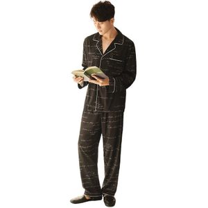 Yao Ting Mannen Pyjama Lente/Zomer Ijs Zijde Lange Mouw Broekpak Dunne Satijn Print Homewear Dunne Gedeelte pajamassuit Mijn Pyjama