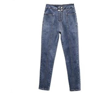 Jeans Vrouw Hoge Taille Pocket Knop Stiksels Plus Size Rits Skinny Full Length Denim Potlood Broek 4XL 5XL