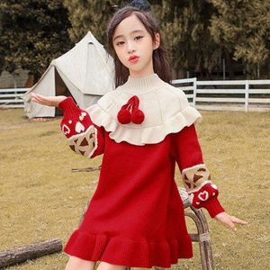 Rode Casual Jurk Meisjes Kinderen Meisjes Breien Prinses Rokken Midden Grote Kinderen Trui Rokken