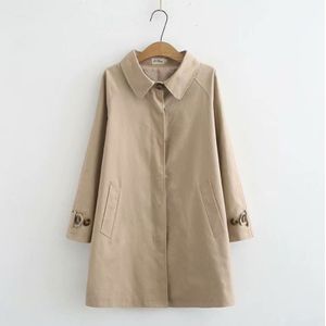 2022 En Najaar Geul Koreaanse Versie Losse Revers Single-Breasted Mid-Lengte Effen Kleur Trenchcoat Vrouwen &#39;S Kaki Jas