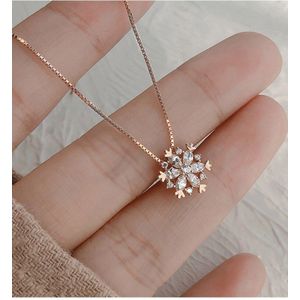 Flash Cubic Zirkoon Sneeuwvlok Hanger Ketting Mode Sleutelbeen Ketting Rose Goud Zilver Kleur Ketting Voor Vrouwen