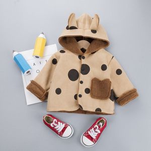 Winter Baby Jongens Meisjes Jassen Jas Warme Fluwelen Kasjmier Hooded Dot Polka Kinderen Kids Zuigelingen Uitloper Casacos Jas S11112