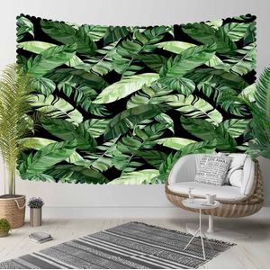 Anders Black Floor Groen Wit Tropische Bladeren Bloemen 3D Print Decoratieve Hippi Bohemian Muur Opknoping Landschap Tapijt Muur Art